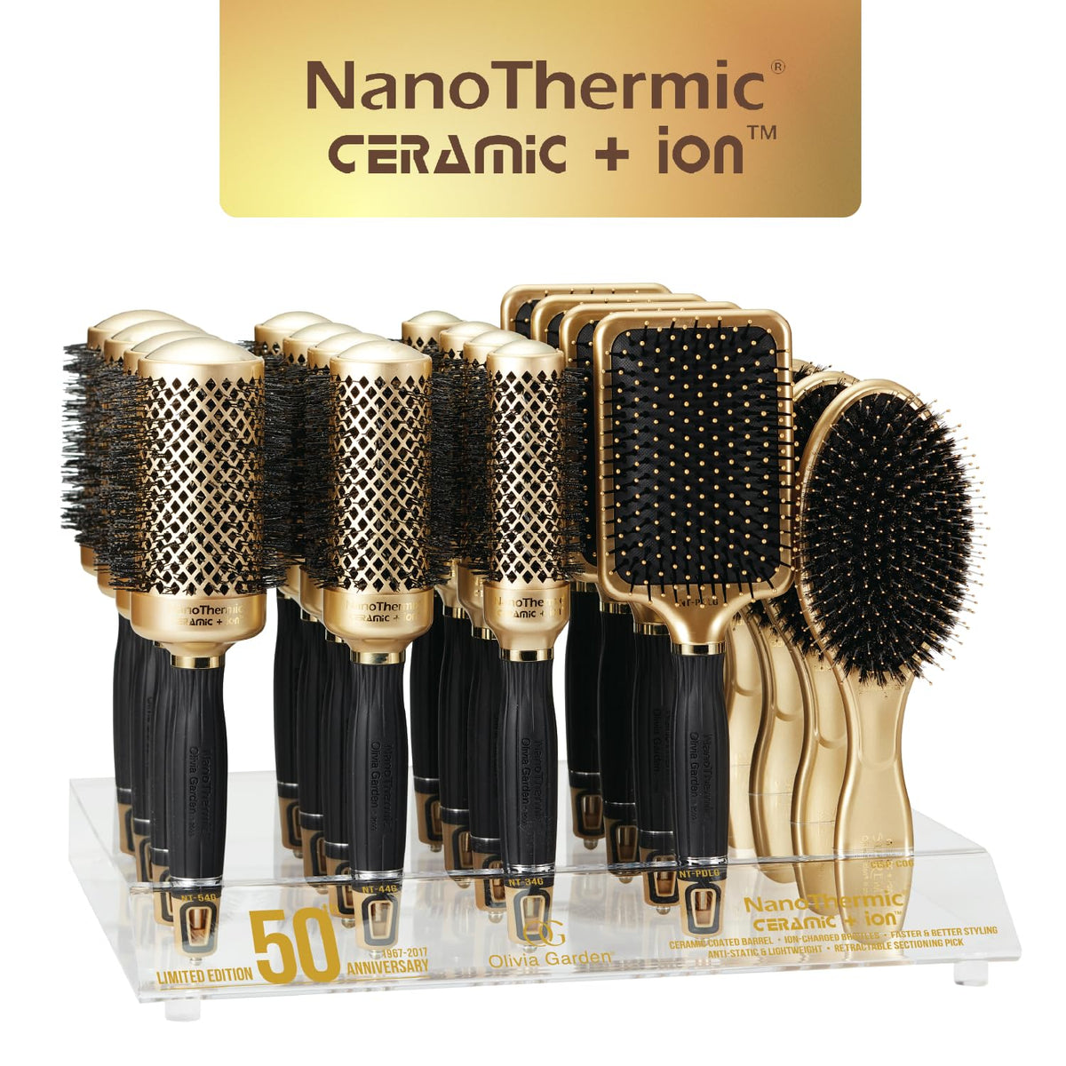 Olivia Garden NanoThermic Round Brush 1 1/4" with sectioning pick