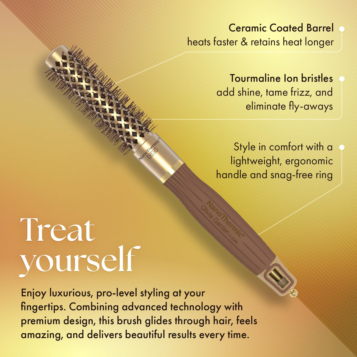 Olivia Garden NanoThermic Round Brush 3/4" ergonomic handle