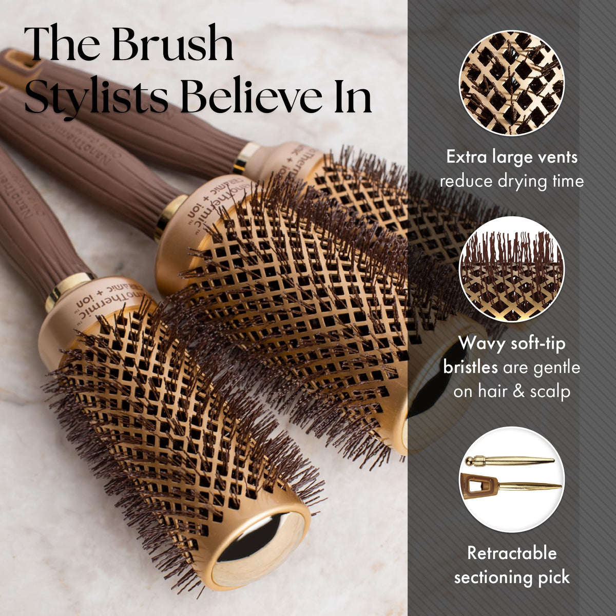 Olivia Garden NanoThermic Round Brush with sectioning pick