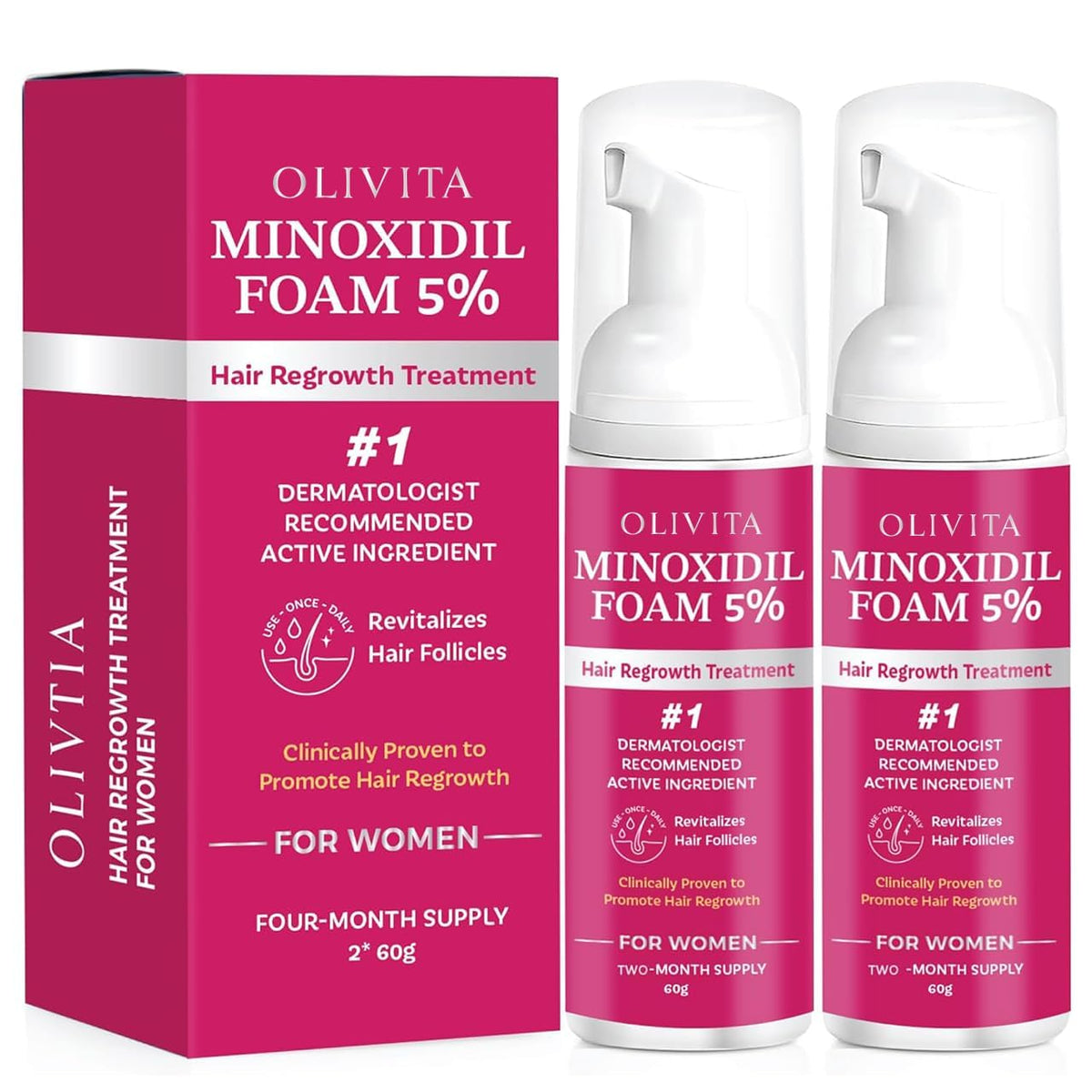 OLIVITA 5% Minoxidil Foam back view with instructions