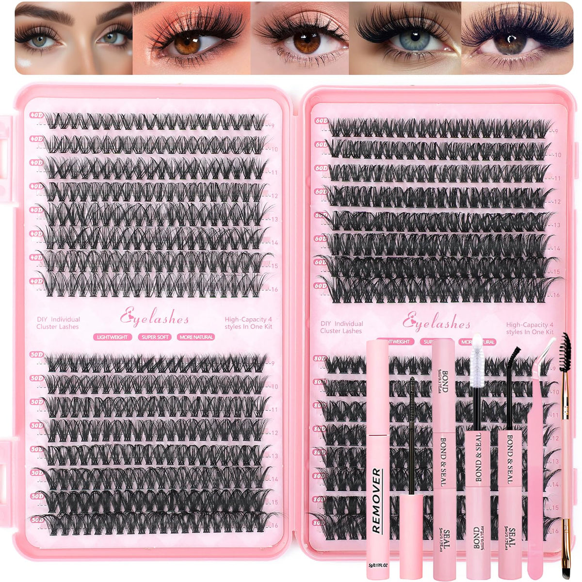 OLLAVO Lash Clusters Kit 640 Pcs front view with assorted lash lengths