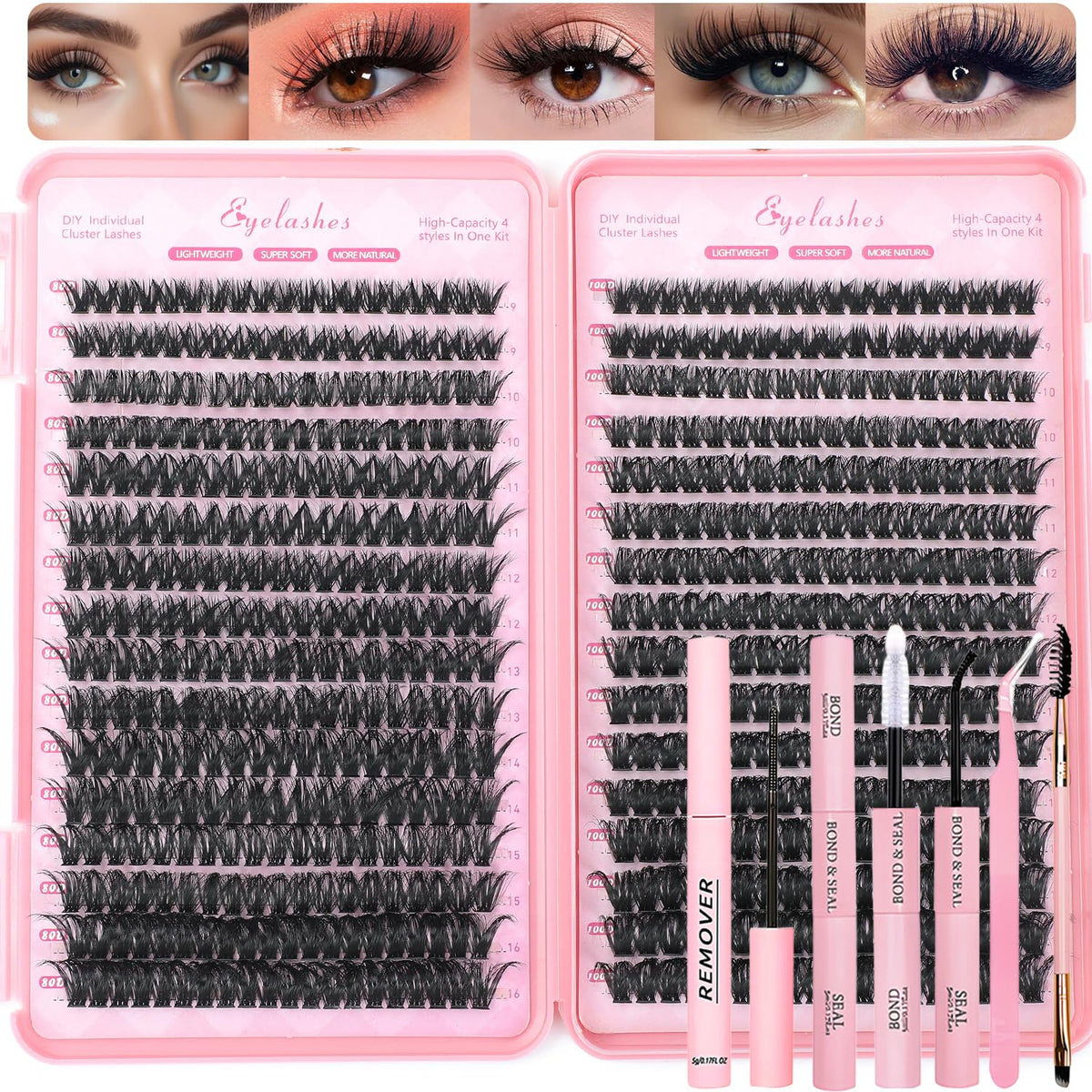 OLLAVO Lash Clusters Kit 640 Pcs with various lengths and densities