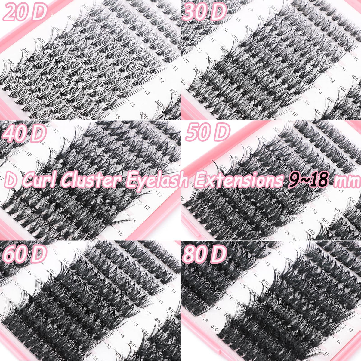 OLLAVO Lash Clusters Kit showing different lash densities