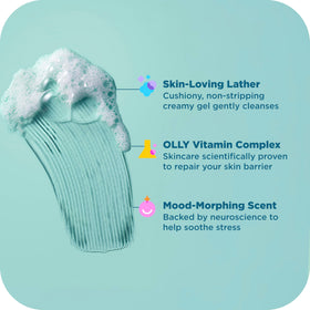 OLLIE Body Wash Mixed 4 count trial pack with ingredients list