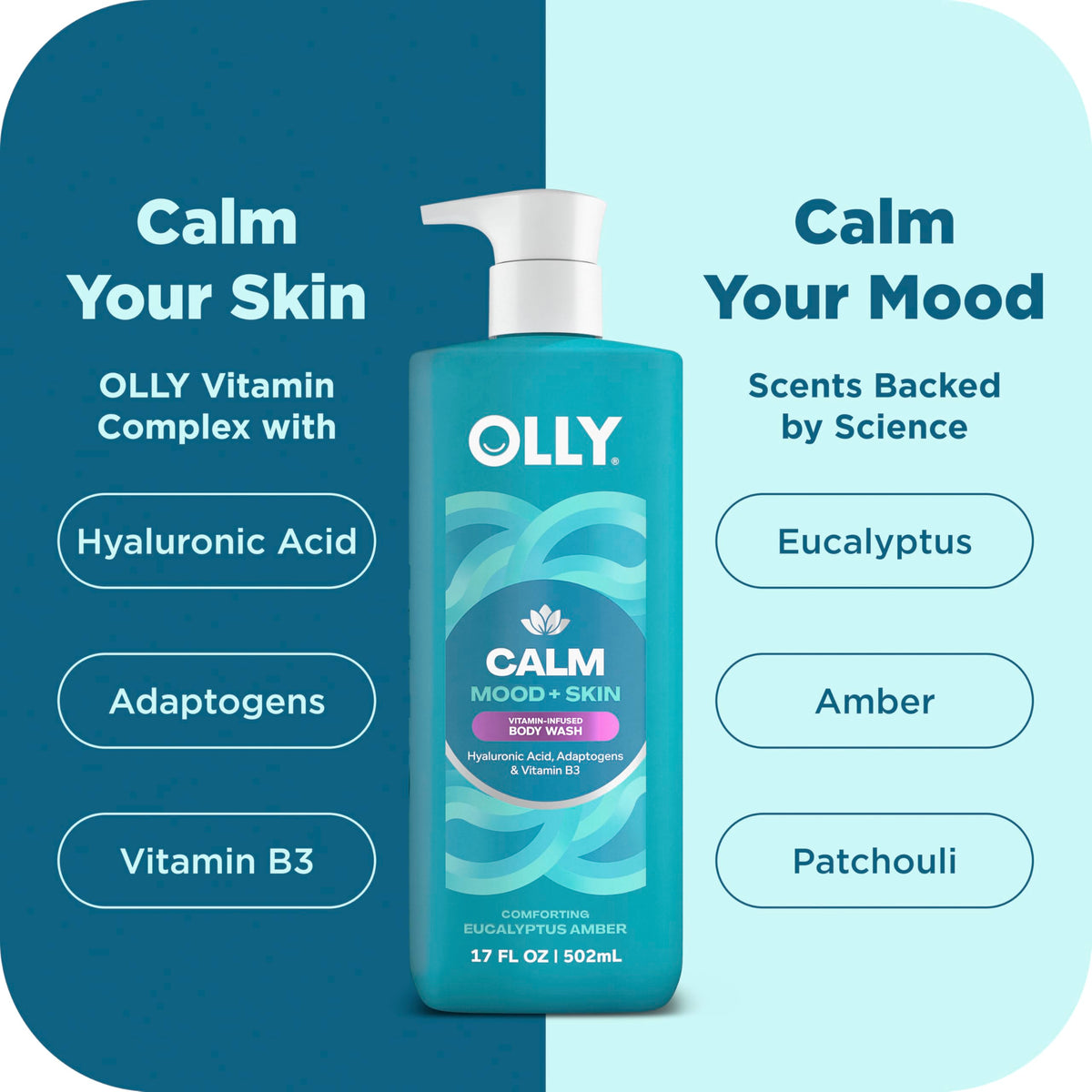 OLLIE Body Wash Mixed bottle with relaxing fragrance notes