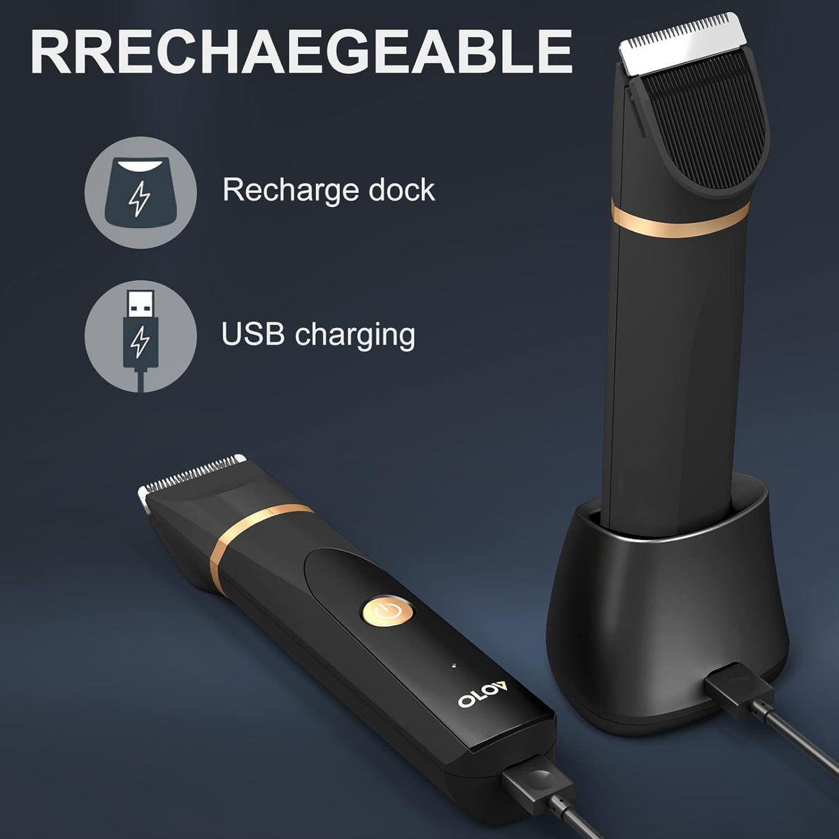 OLOV Electric Body Hair Trimmer with waterproof feature highlighted