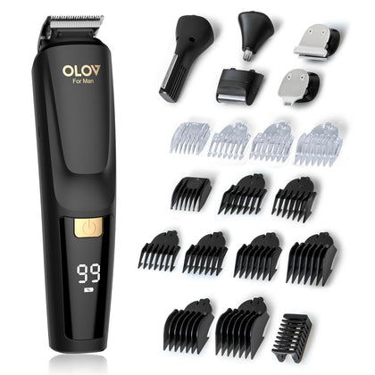 OLOV For Man Beard Trimmer 20 Piece Grooming Kit black model front view