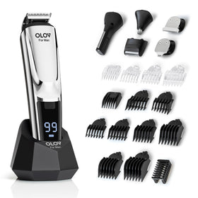 OLOV For Man Beard Trimmer 21 Piece Grooming Kit front view, silver