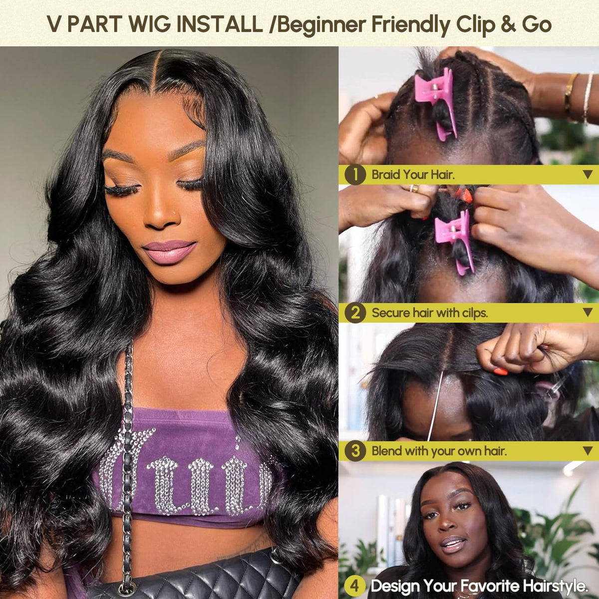 Omeself V Part Wig 22 Inch showing natural hairline