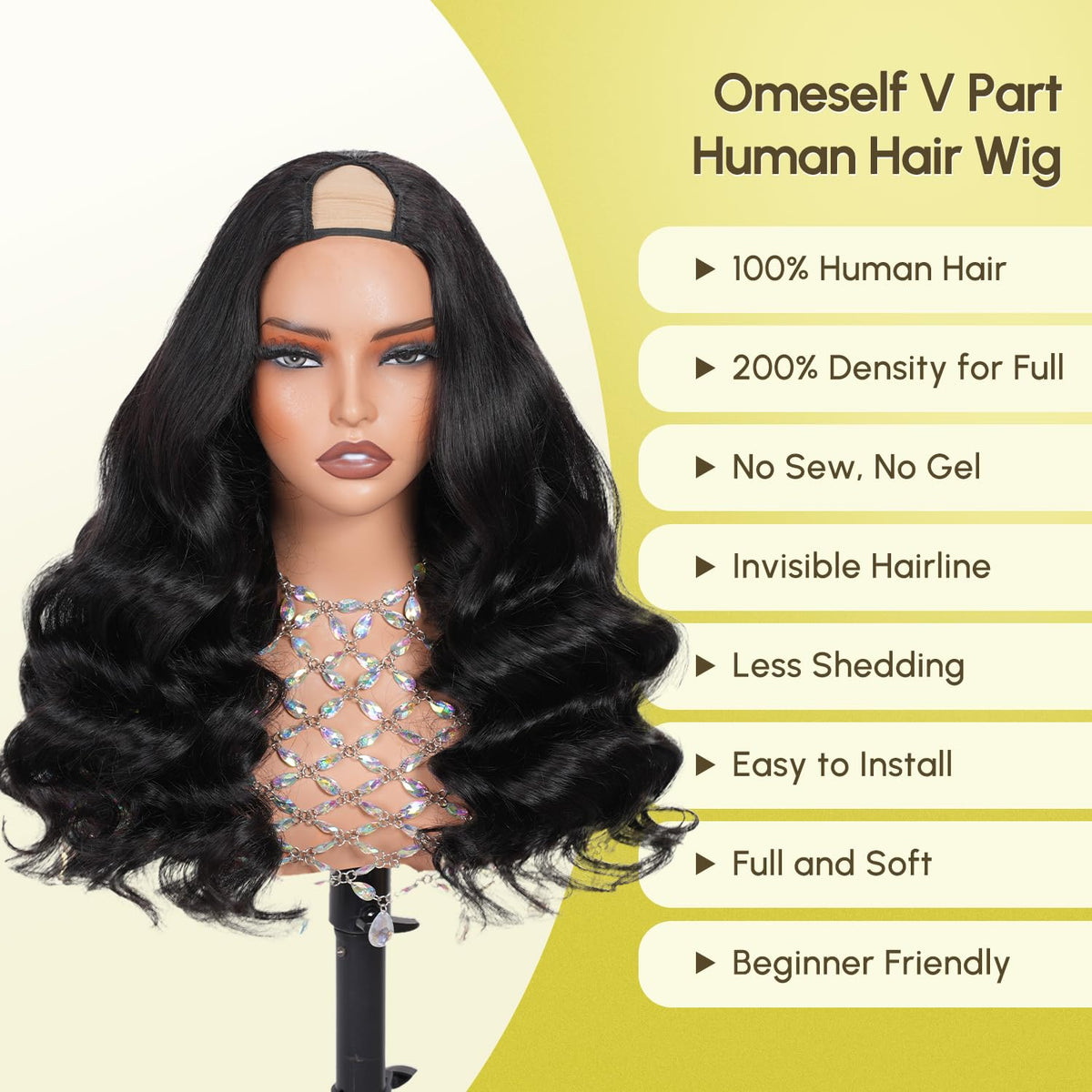 Omeself V Part Wig 22 Inch side view with adjustable cap