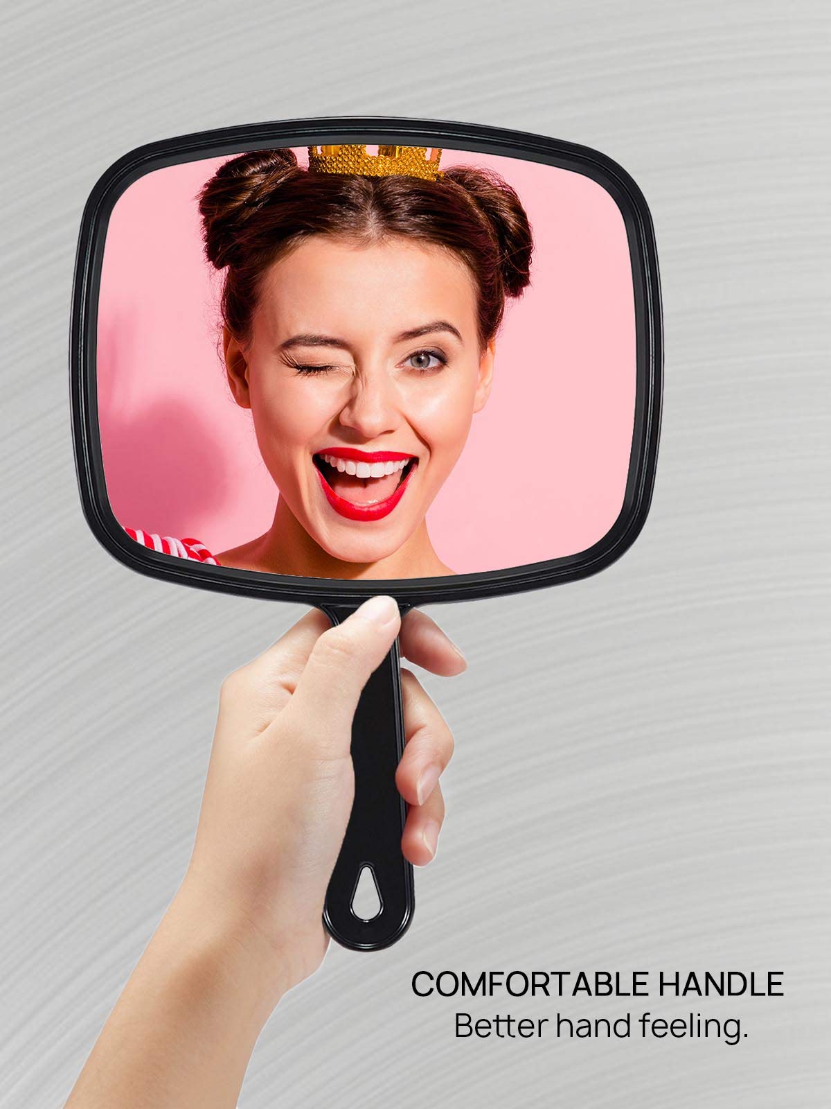OMIRO Hand Mirror back view highlighting the anti-skid handle