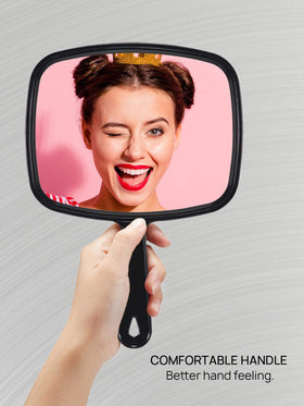OMIRO Hand Mirror back view highlighting the anti-skid handle
