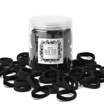 Omszte 100pcs black baby hair ties in a small jar