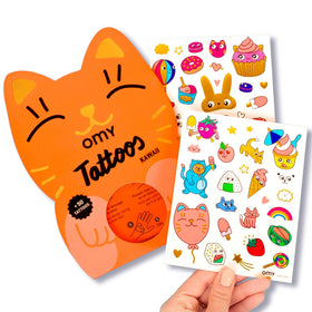 Omy Kawaii Temporary Tattoos pack featuring 50 colourful designs