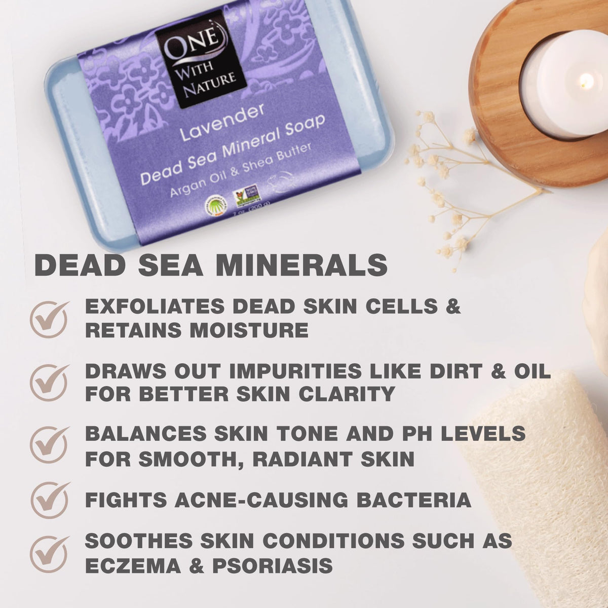 One With Nature Dead Sea Salt Lavender Soap 4oz side view