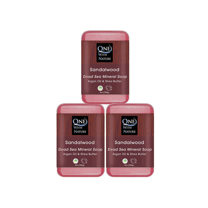 One With Nature Dead Sea Salt Sandalwood Soap 3-Pack front view