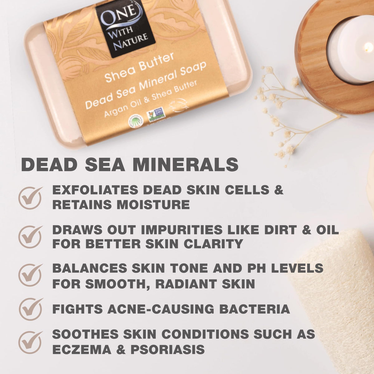 One With Nature Dead Sea Salt Shea Butter Soap packaging