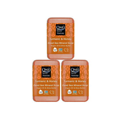 One With Nature Dead Sea Salt Turmeric Soap 4oz front view