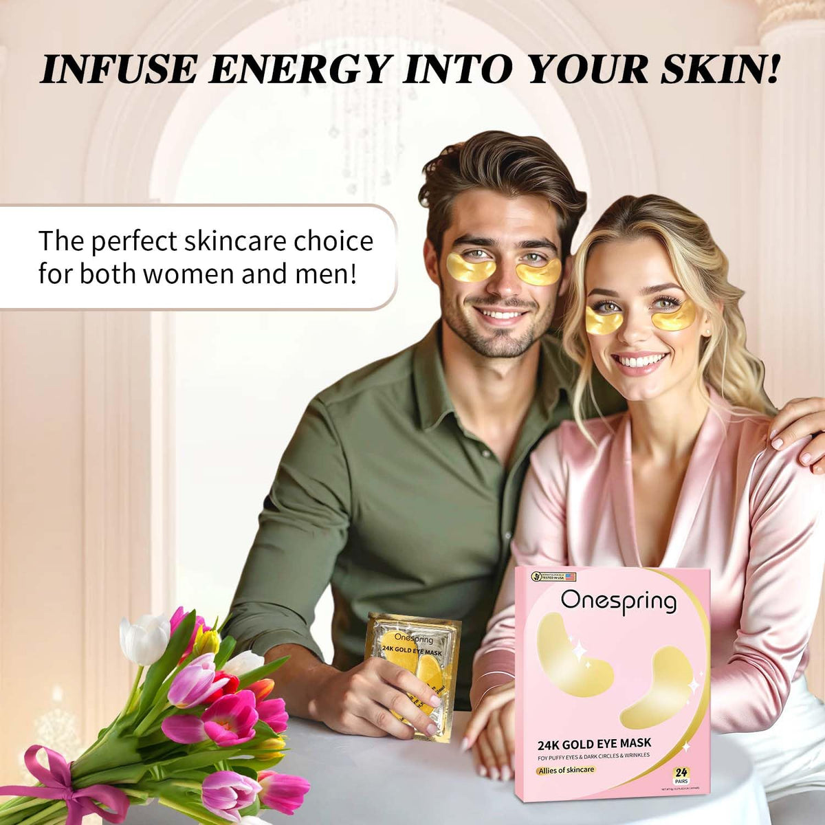 Onespring Under Eye Patches on a bathroom counter