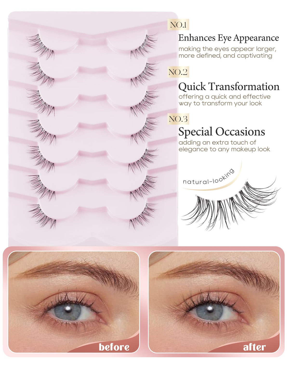 Onlyall Half Eyelashes close-up of natural wispy design