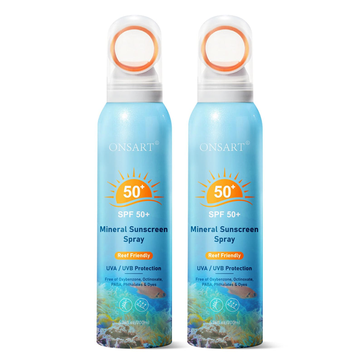 ONSART Mineral Sunscreen Spray SPF 50+ front view, 6.76 oz