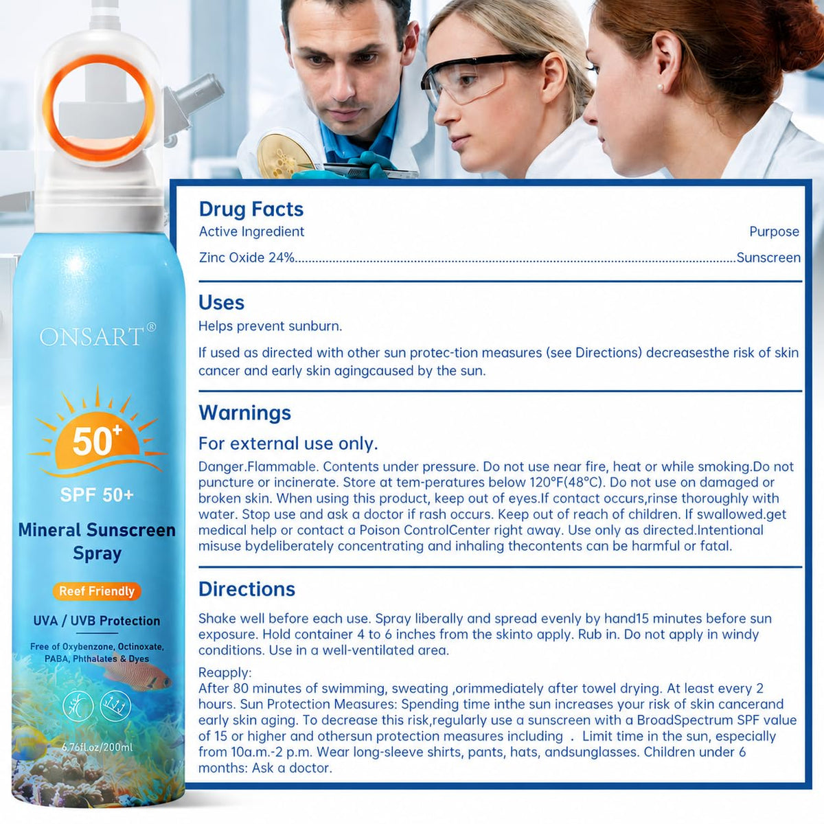 ONSART Mineral Sunscreen Spray SPF 50+ lifestyle image with beach gear