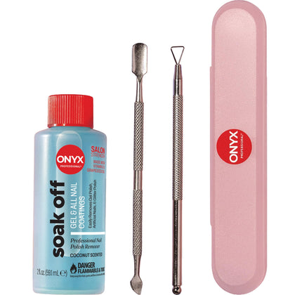 Onyx Professional 4PC Soak Off Essentials Kit front view with tools