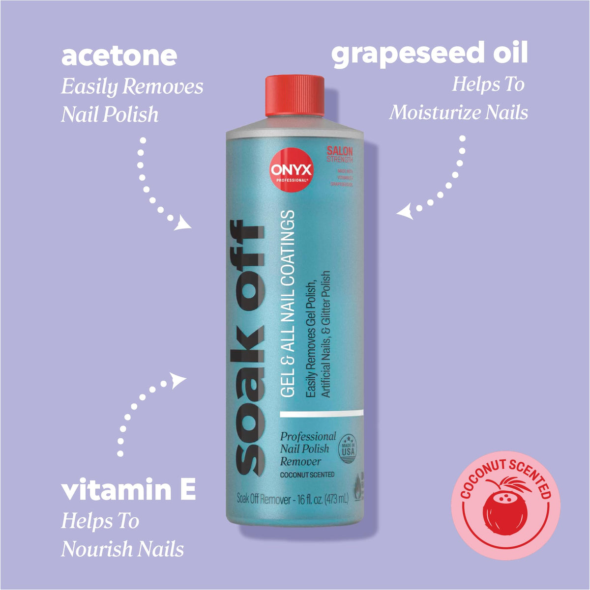 Onyx Professional Coconut Nail Polish Remover showing ingredients list