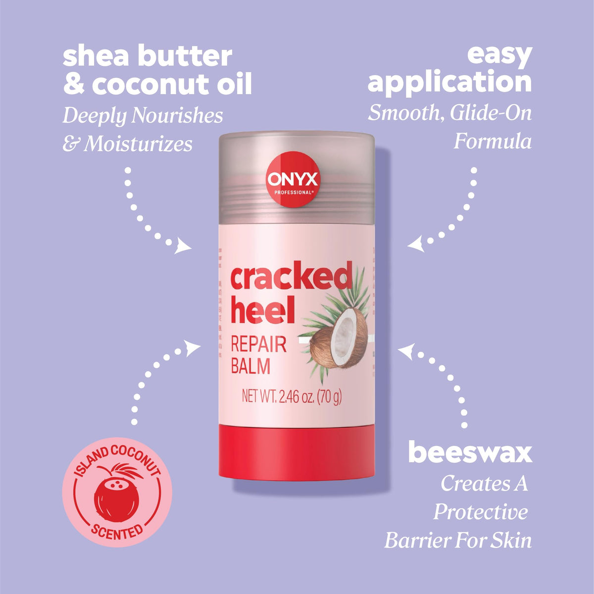Onyx Professional Cracked Heel Repair Balm Stick packaging with 2 pack display