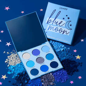 Open ColourPop Blue Moon Eyeshadow Palette displaying all shades