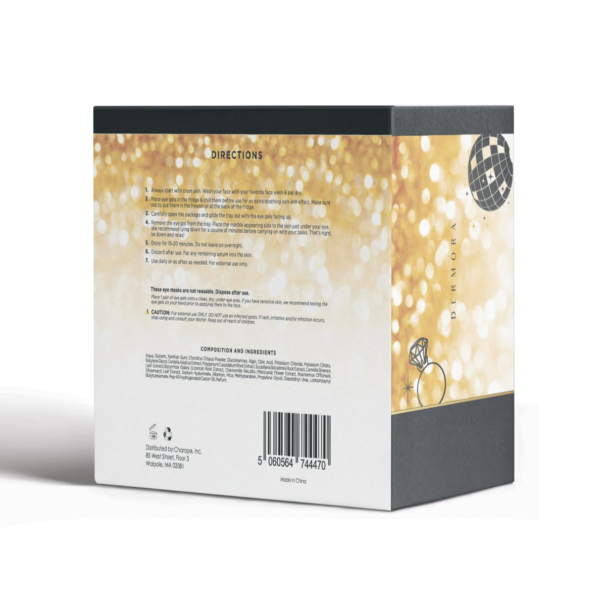 Open DERMORA Golden Glow Under Eye Patches box with patches