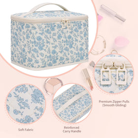 Opened OCHEAL Travel Makeup Bag with cosmetics inside