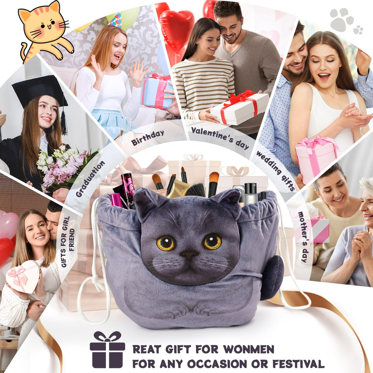 Openhahaha Cat Cosmetic Bag 3D cat head design