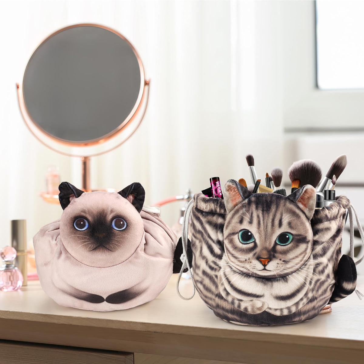 Openhahaha Cat Cosmetic Bag showing 3D cat head design