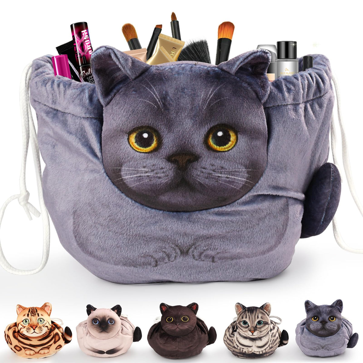 Openhahaha Cat Drawstring Makeup Bag front view