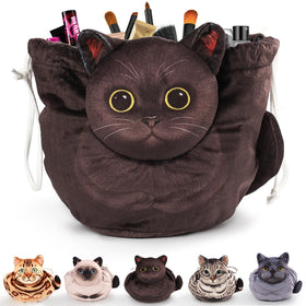 Openhahaha Cat Drawstring Makeup Bag front view with 3D cat design