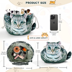 Openhahaha Cat Makeup Bag lifestyle scene with a woman using it