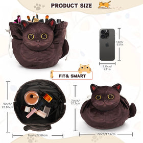 Openhahaha Cat Makeup Bag opened with cosmetics inside