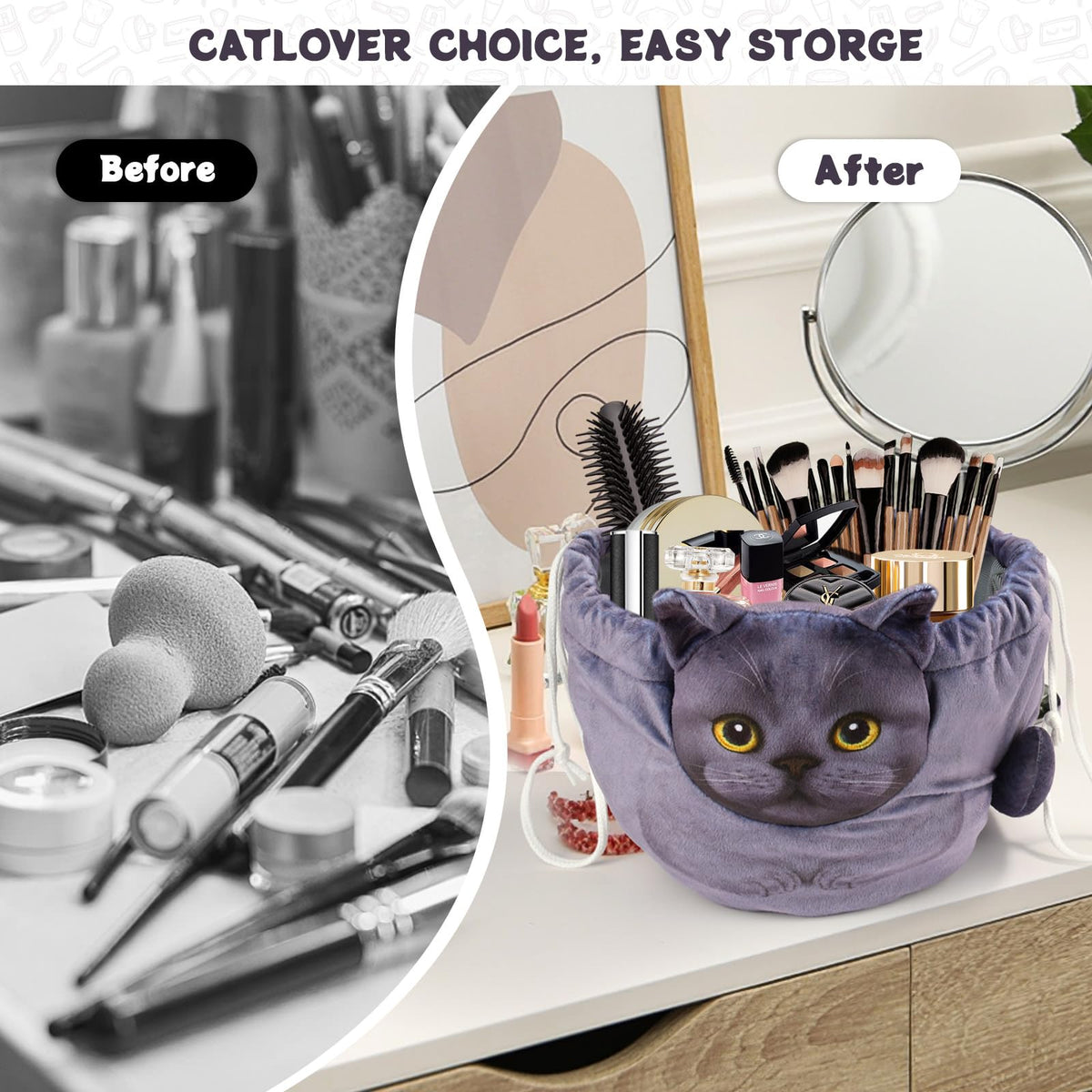 Openhahaha Cat Makeup Organizer travel scene