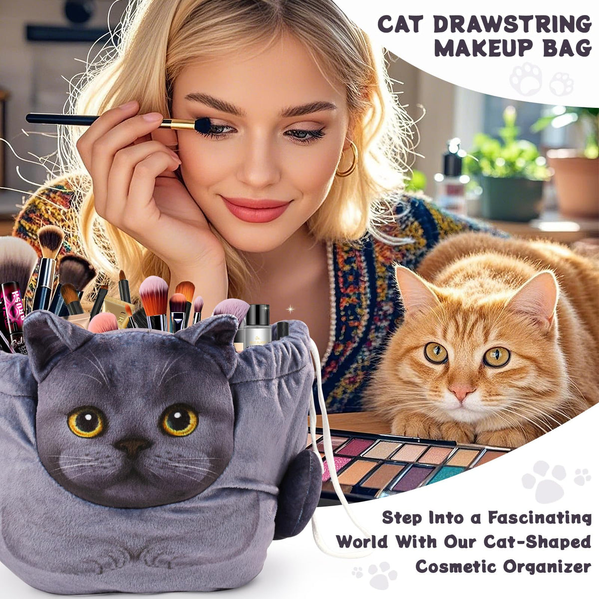 Openhahaha Cat Makeup Pouch showing drawstring closure