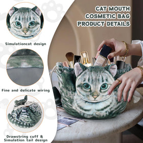 Openhahaha Cat Shaped Makeup Bag open with cosmetics inside