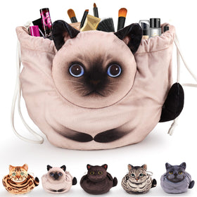 Openhahaha Drawstring Makeup Bag front view with cat design