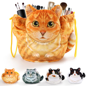 Openhahaha Drawstring Makeup Bag front view with cat design