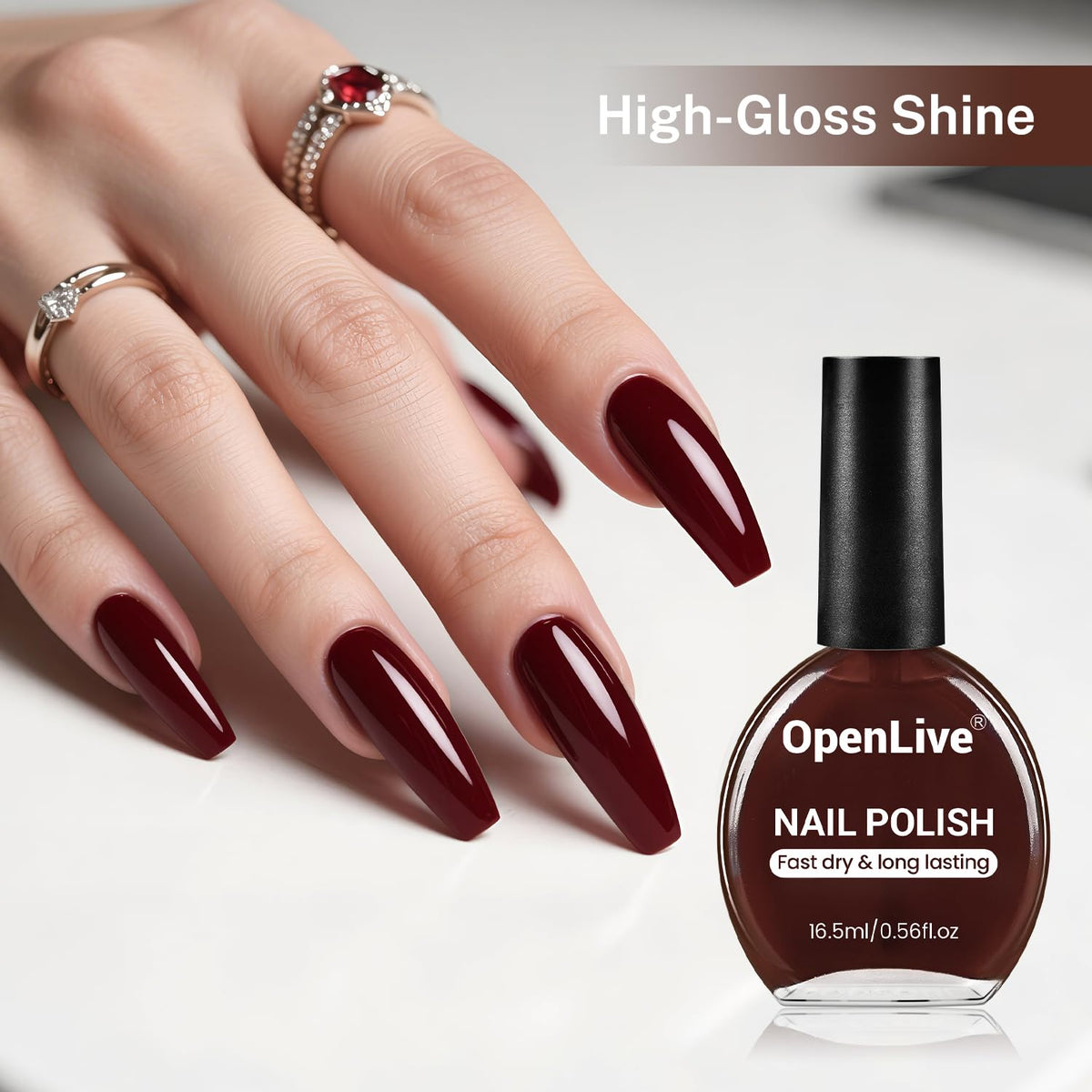OpenLive 16.5ml Brown Nail Polish with brush close-up
