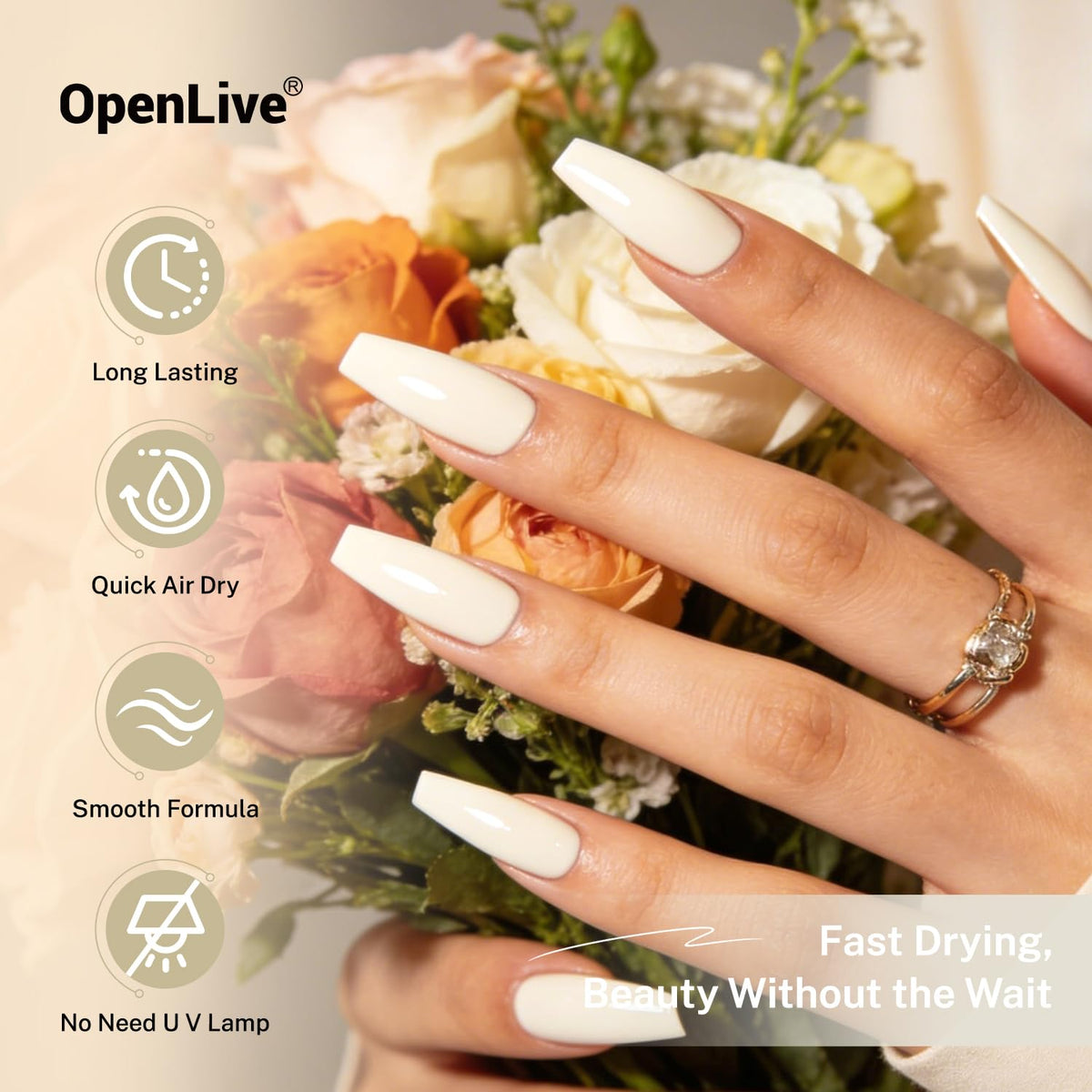 OpenLive Beige White Nail Polish with nail art tools