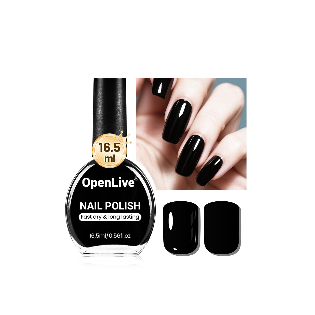 OpenLive Black Nail Polish 16.5ml front view