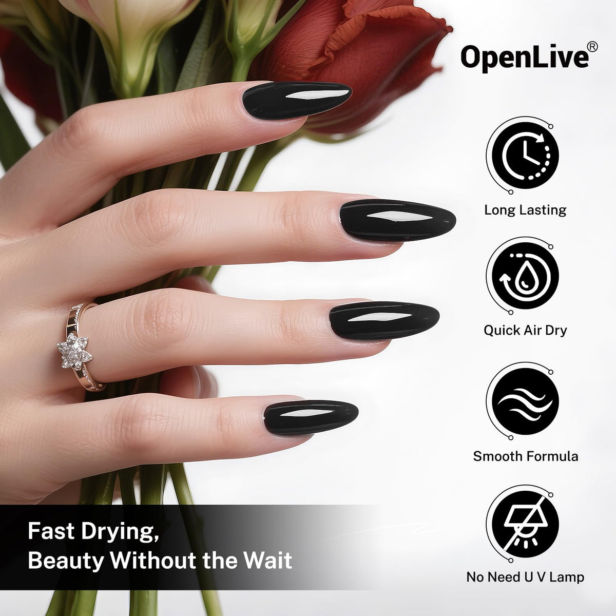 OpenLive Black Nail Polish 16.5ml with nail art tools
