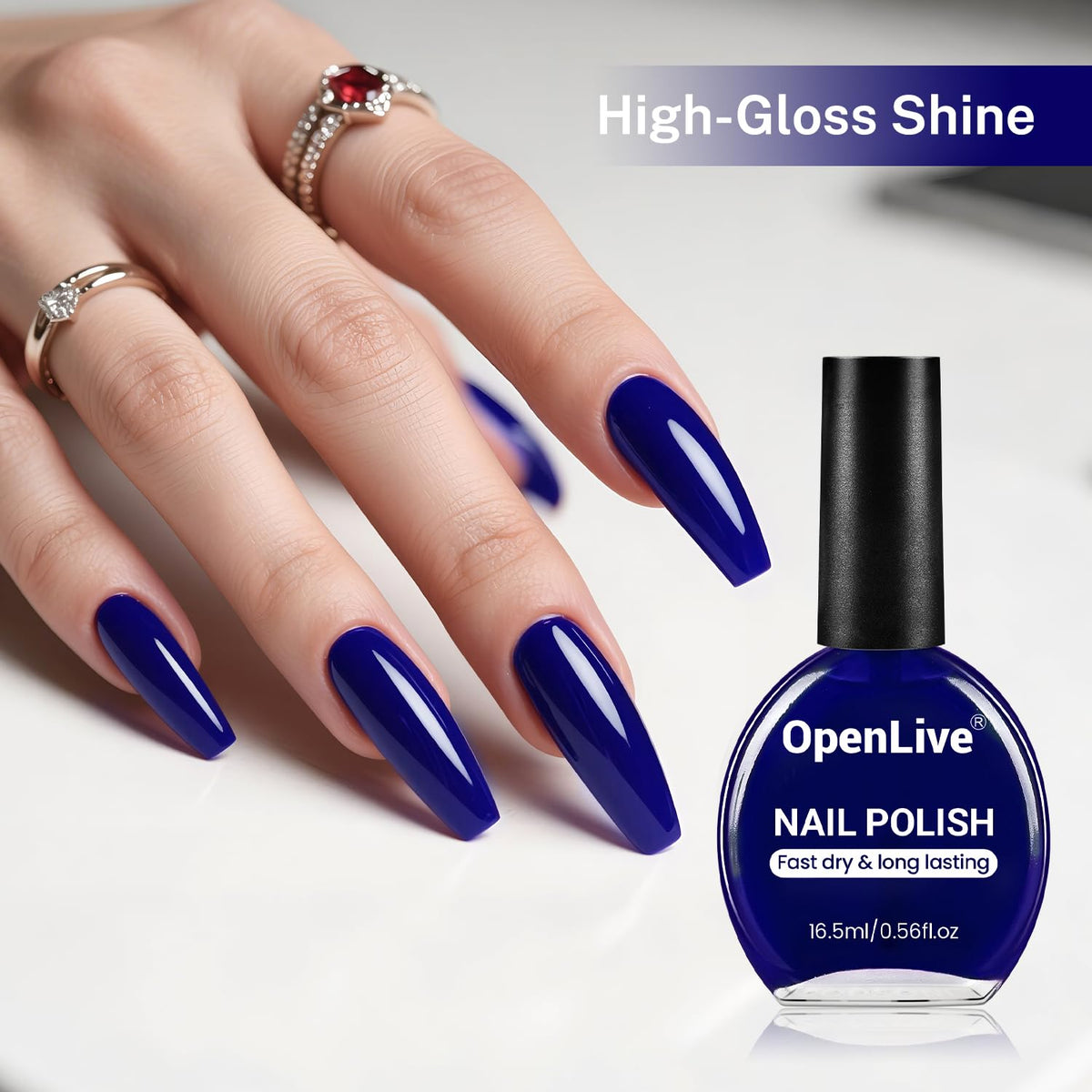 OpenLive dark blue nail polish applied on nails