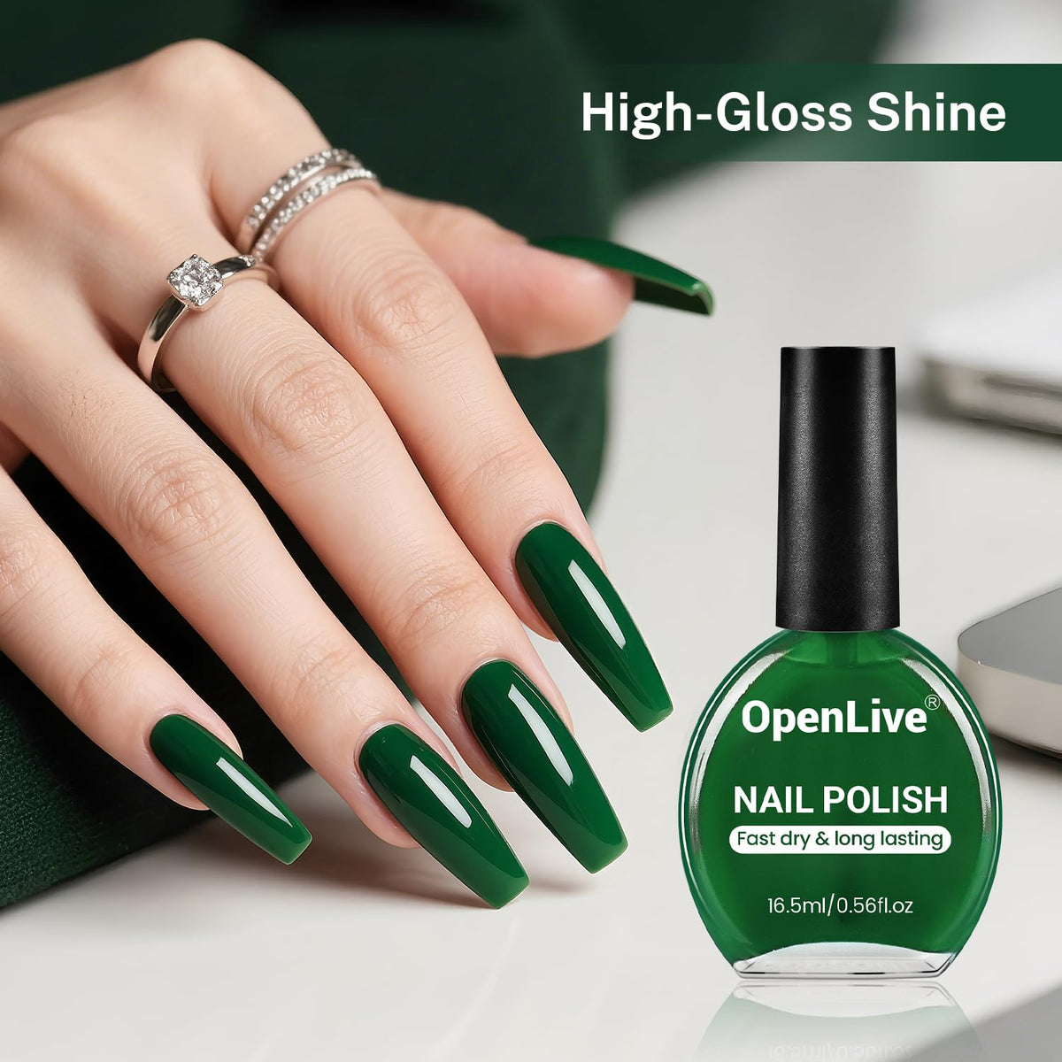 OpenLive Dark Green Nail Polish with brush