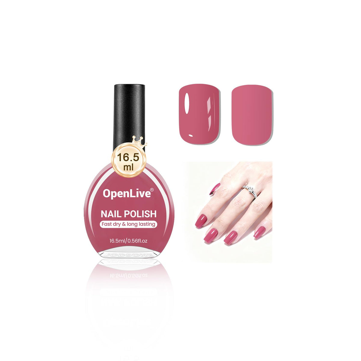OpenLive Dark Pink Nail Polish 16.5ml front view